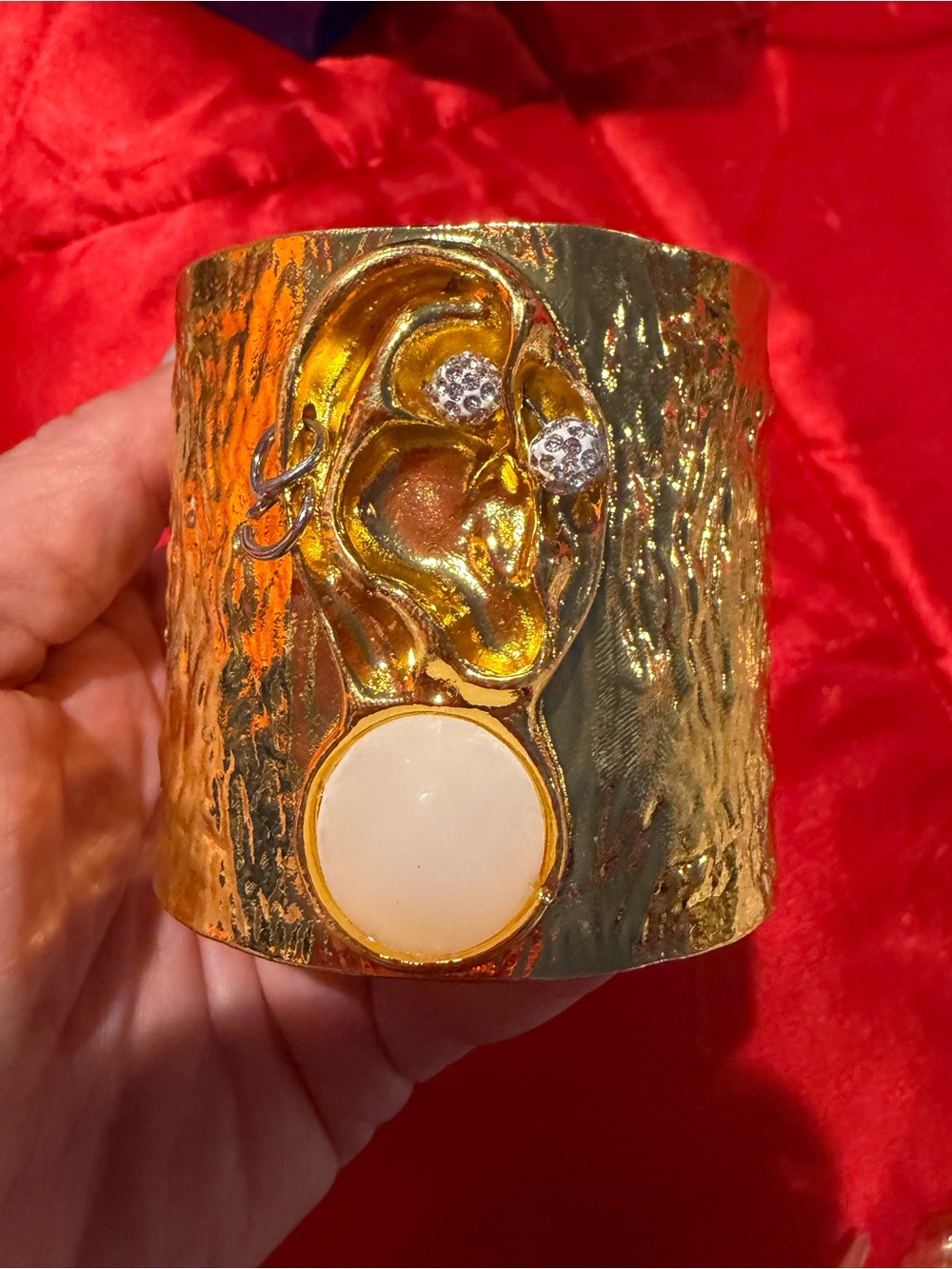 Gold-Tone Statement Cuff Bracelet with White Accent